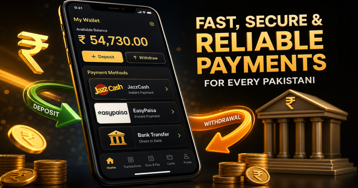U777 Payments guide with JazzCash EasyPaisa and Bank Transfer icons on premium mobile payment interface