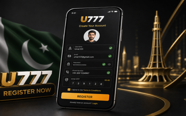 U777 Registration Featured Image U777 Registration guide with smartphone registration screen, user profile and verification icons in Pakistan theme